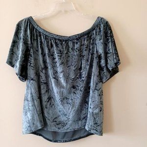 Knox Rose Large Teal Gray Off Shoulder Velvet Velour Casual Dressy Evening Vacat